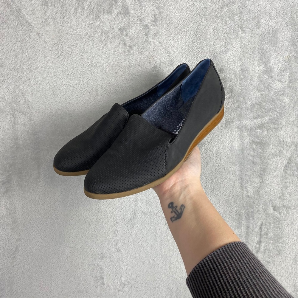 Dr Scholls Dawned Black Perforated Slip On Loafers Be Energized Foam Flats 8M